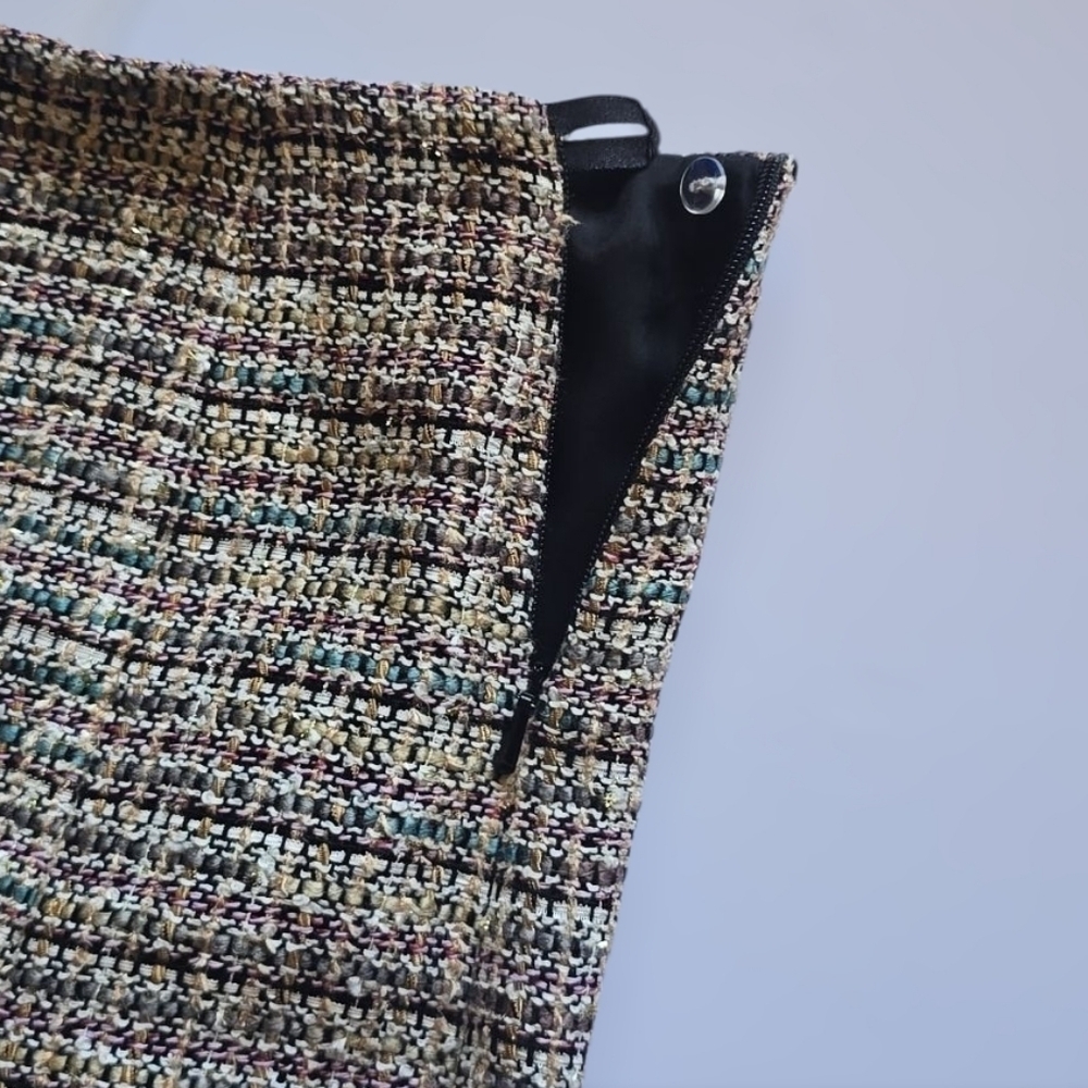 Vintage Brooks Brothers Wool Blend Plaid Boucle Tweed Pencil Skirt Sz 2 - Picture 7 of 11
